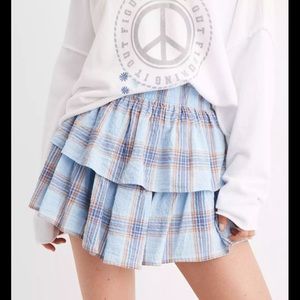 Aerie Blue Plaid Rock n Ruffle Skirt/Skort in Size XXL